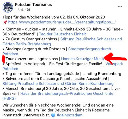 Potsdam Tourismus Wochenend-Tipp Hannes Kreuziger Zaunkonzerte